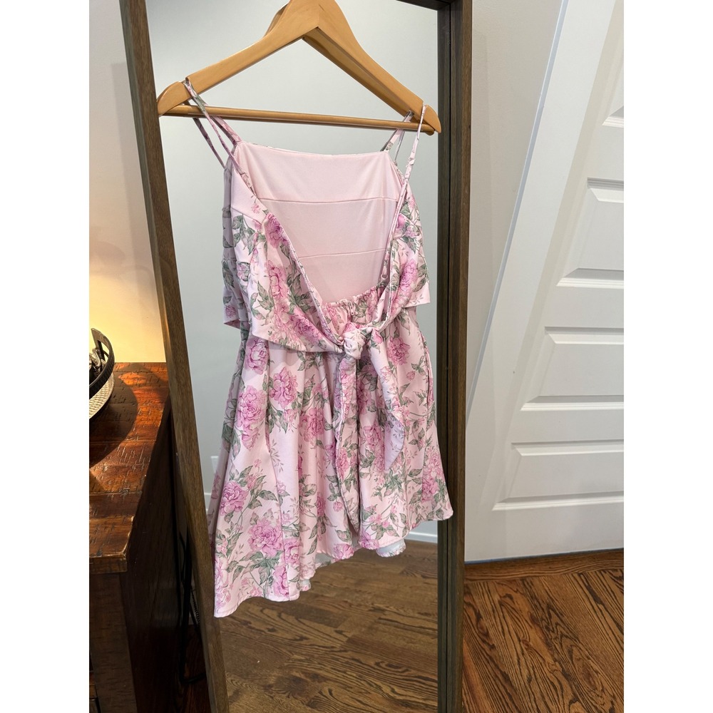Altar State Pink Floral Print Square Neck Tie Back Mini Dress XS Bow Tie Back - Picture 2 of 9